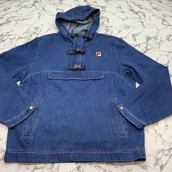 Men's Fila Blue Hooded Denim Dev Jacket - Picture 1 of 3